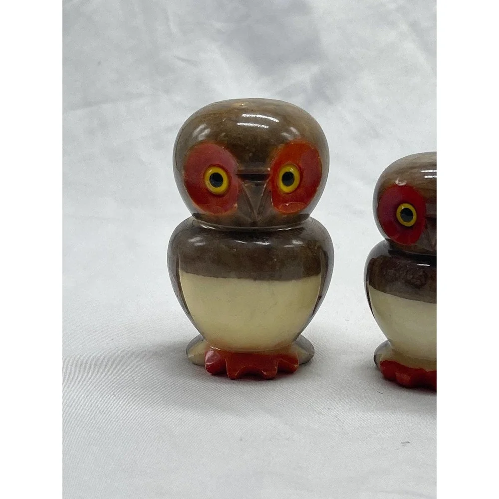 VTG hand carved alabaster owl family